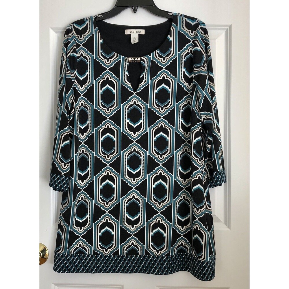 WHITE HOUSE BLACK MARKET TUNIC TOP BLOUSESSIZE LARGE KEYHOLE NECK GREEN CAREER